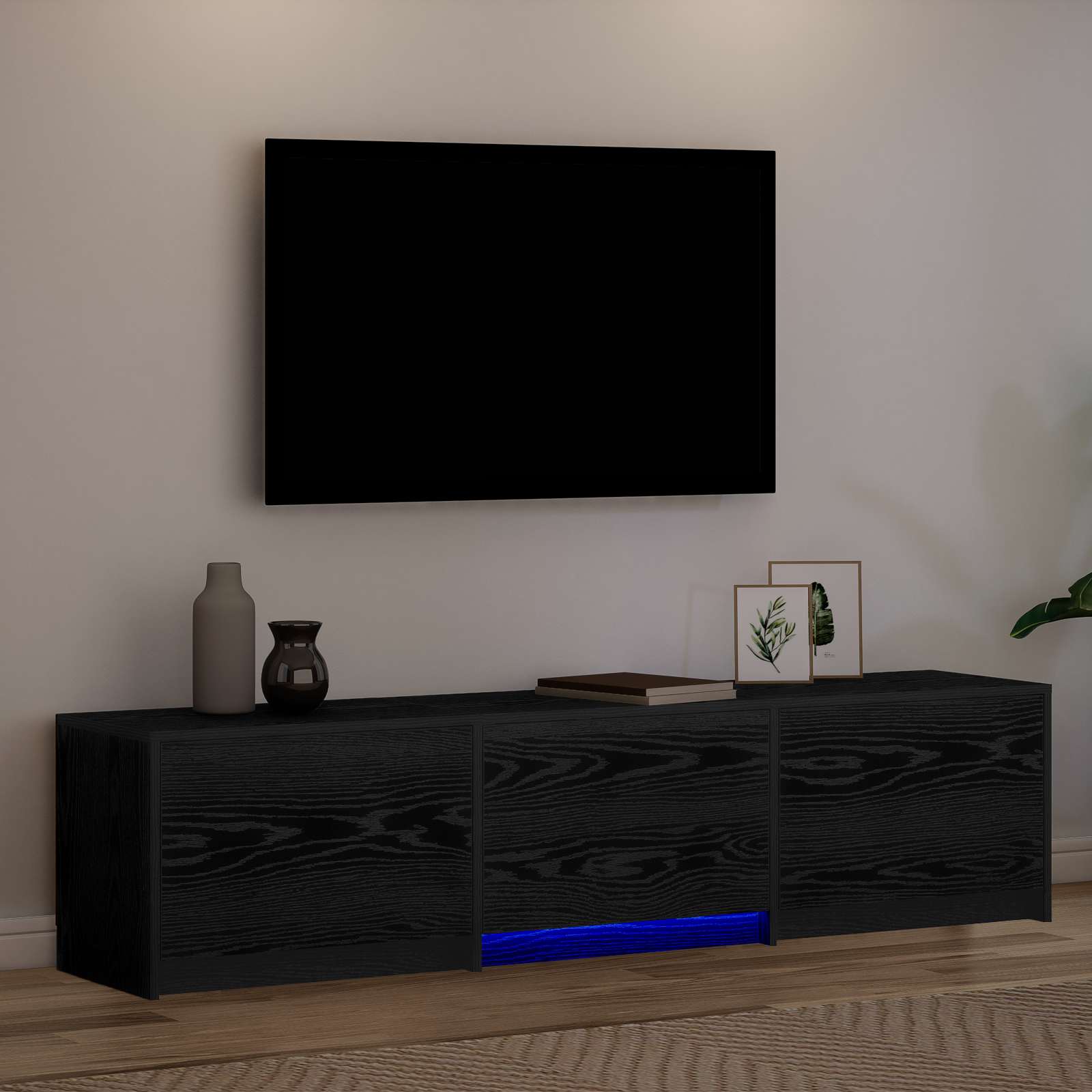 vidaXL Szafka RTV z LED z paskami LED Czarny Dąb 165 x 34 x 40 cm