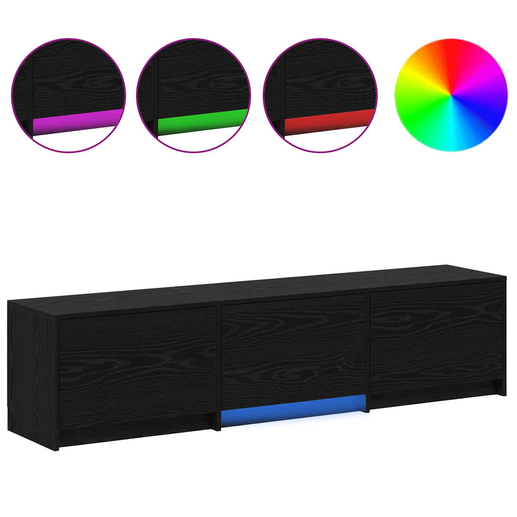 vidaXL Szafka RTV z LED z paskami LED Czarny Dąb 165 x 34 x 40 cm