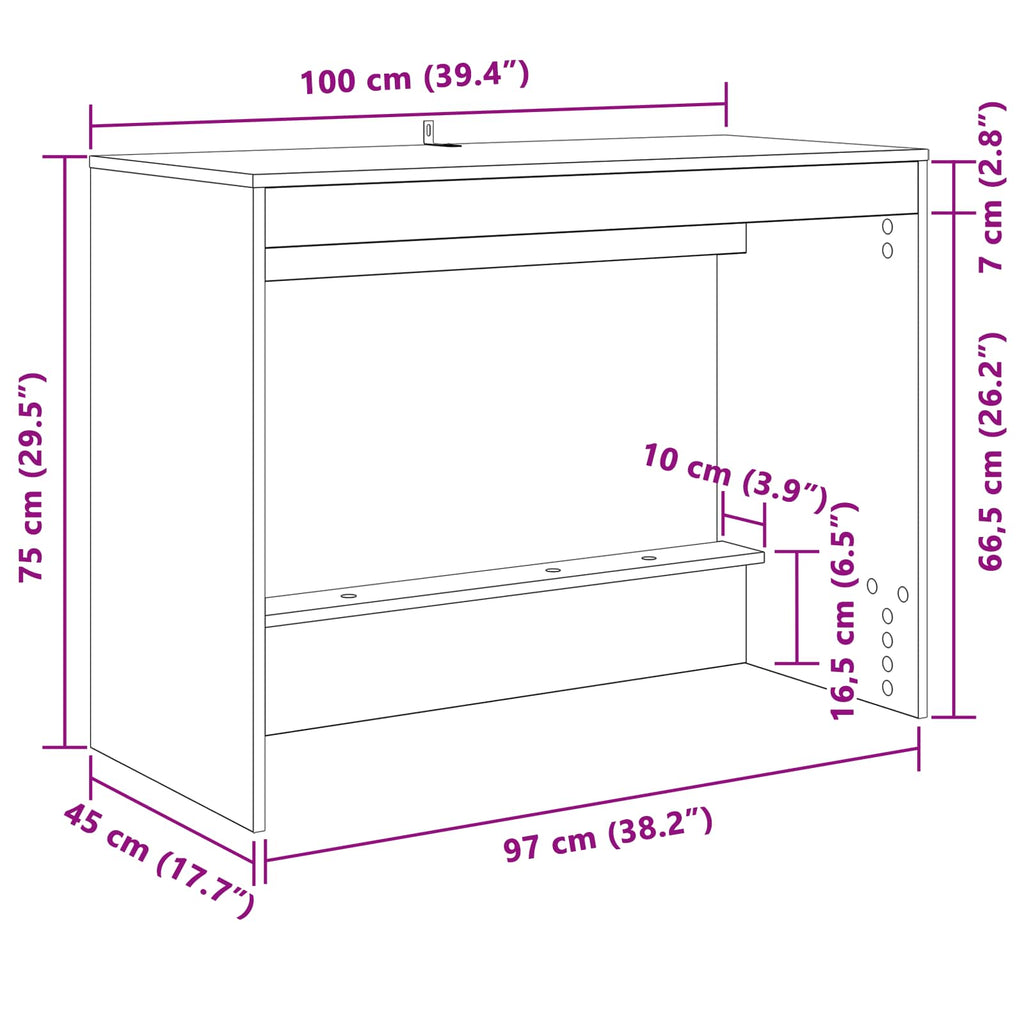 vidaXL Biurko łóżkowe Czarny dąb Drewno inżynieryjne 100 x 45 x 75 cm