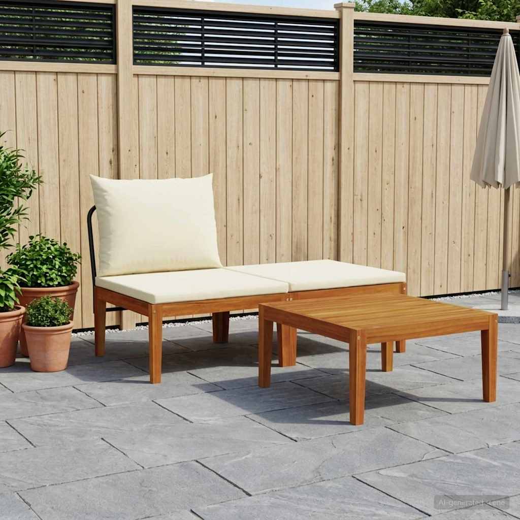 vidaXL 3 pcs Zestaw mebli ogrodowych z poduszkami naturalny