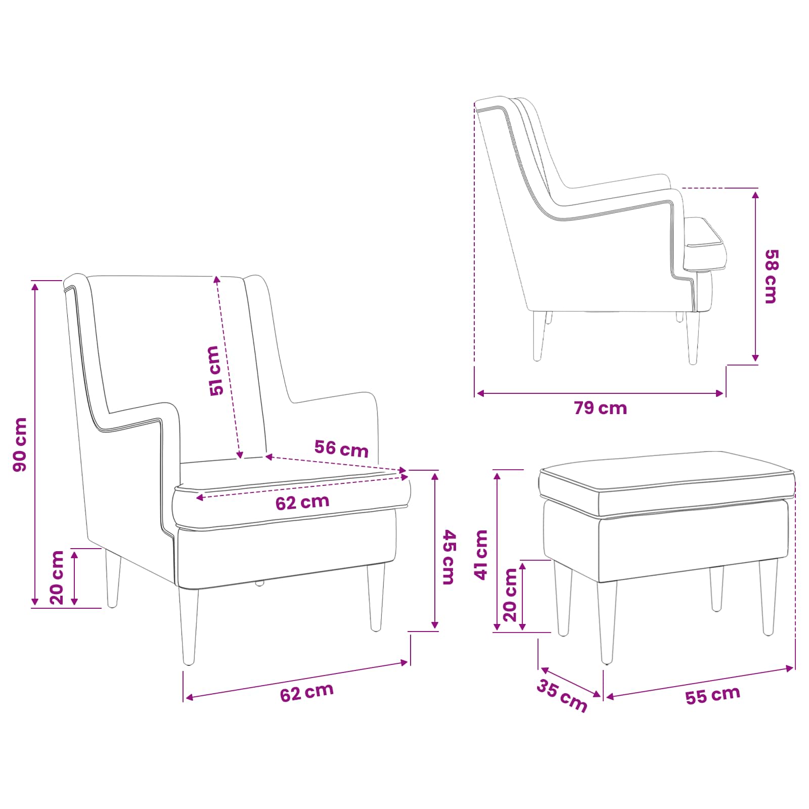 vidaXL Fotel z podnóżkiem 2 szt. Ciemnozielony tkanina