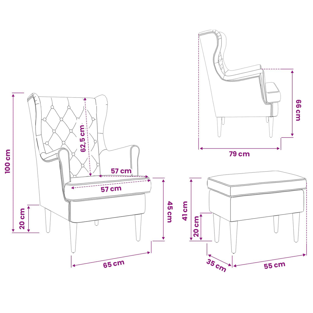vidaXL Fotel z podnóżkiem 2 szt. Czarny Welur