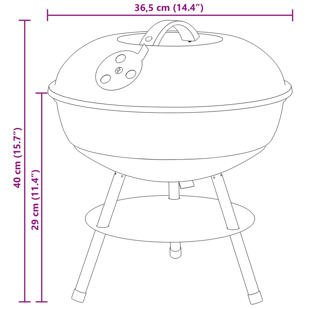vidaXL Grill węglowy Czarny 36,5 x 36,5 x 40 cm