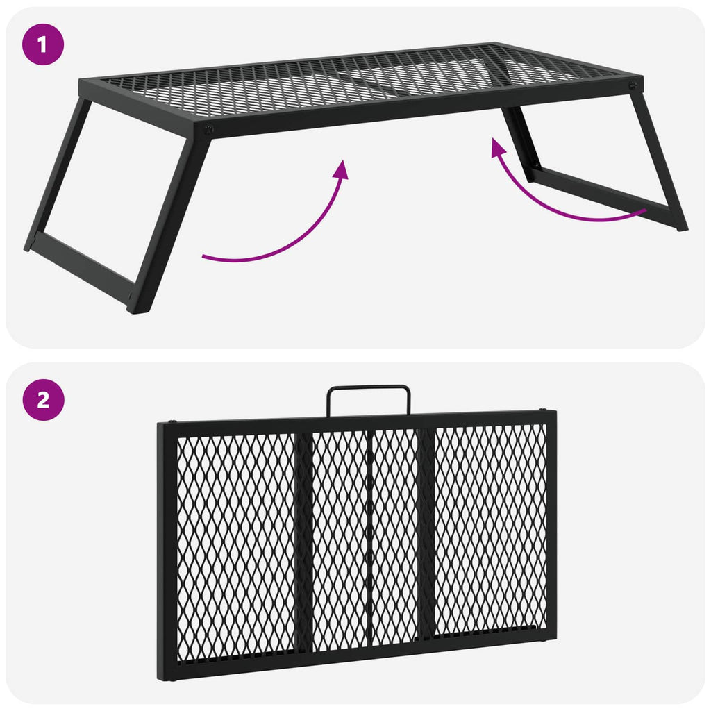 vidaXL Składany Grill Campingowy Czarny 58 x 31 x 2 cm Stal stopowa