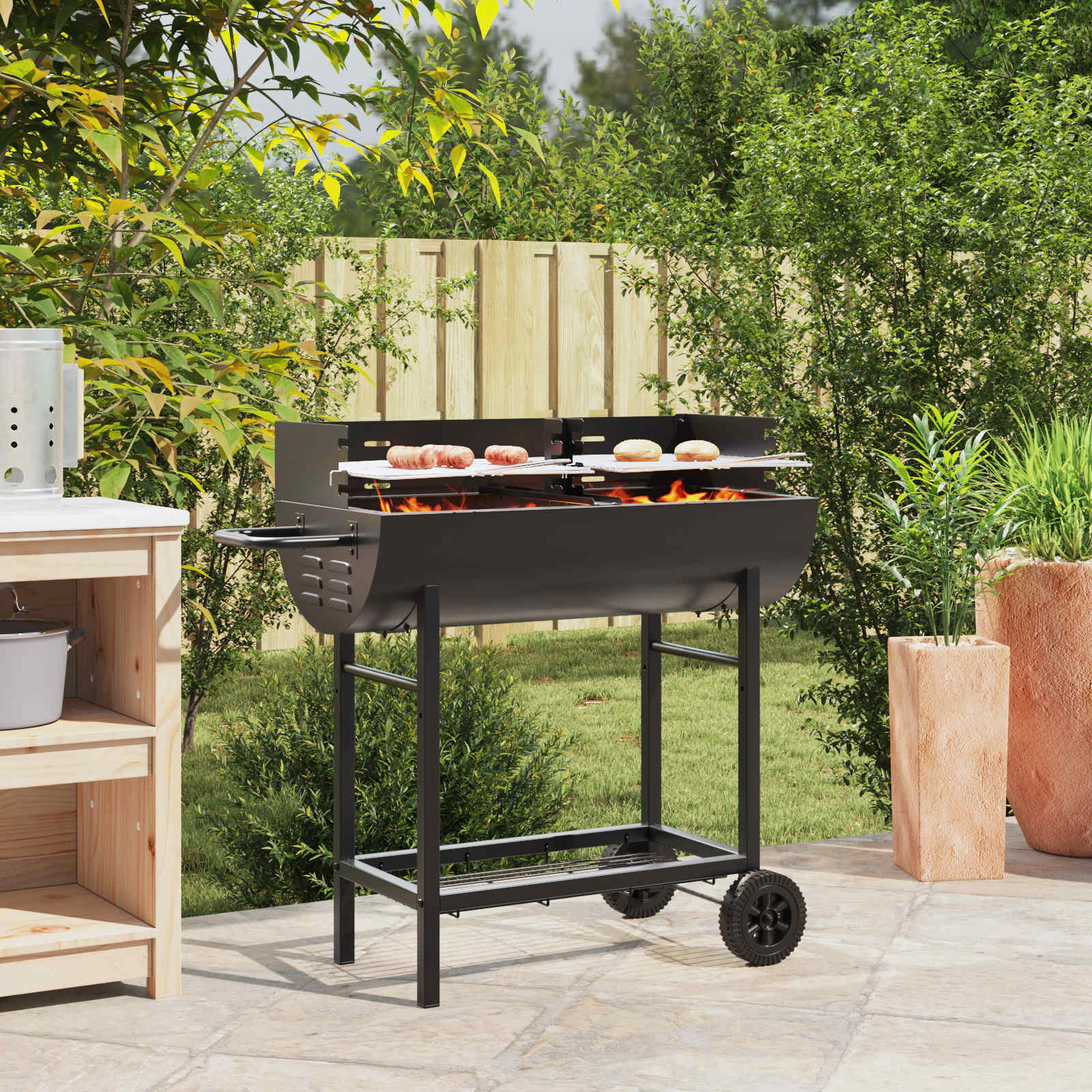 vidaXL Grill węglowy 96,5 x 42,5 x 88,5 cm Czarny