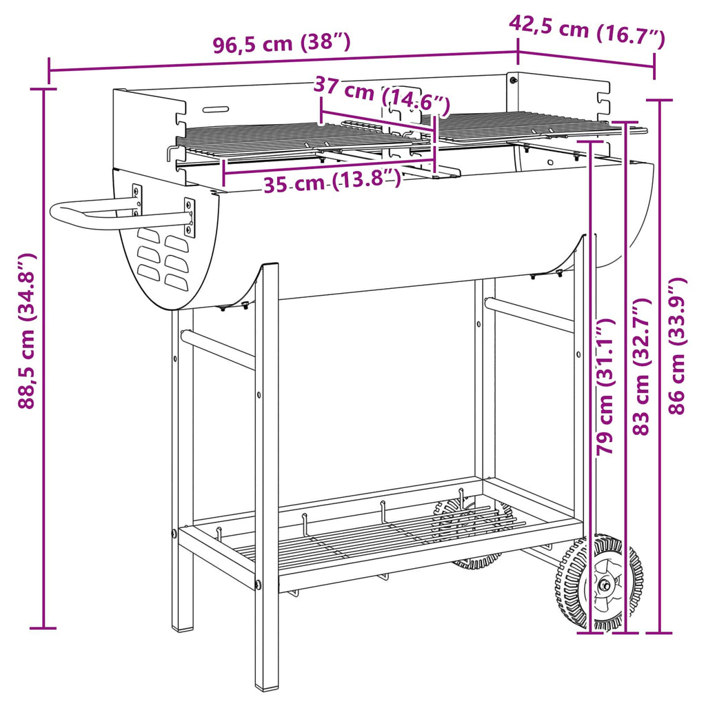 vidaXL Grill węglowy 96,5 x 42,5 x 88,5 cm Czarny