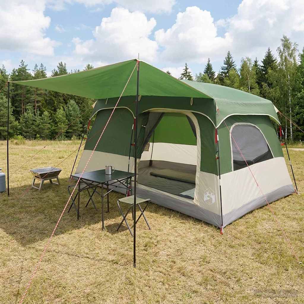 vidaXL Namiot rodzinny z dachem zielony 380 x 260 x 190 cm Poliester