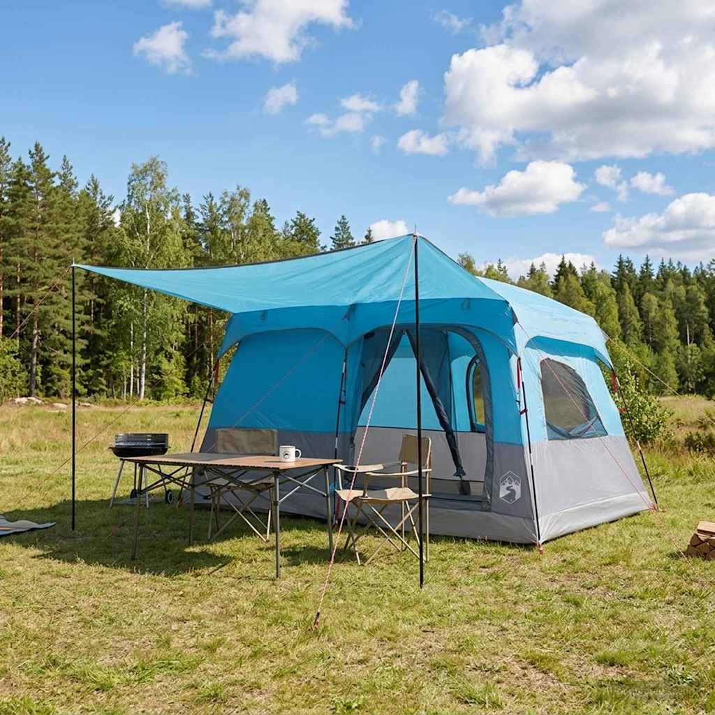 vidaXL Namiot rodzinny z dachem niebieski 380 x 260 x 190 cm Poliester