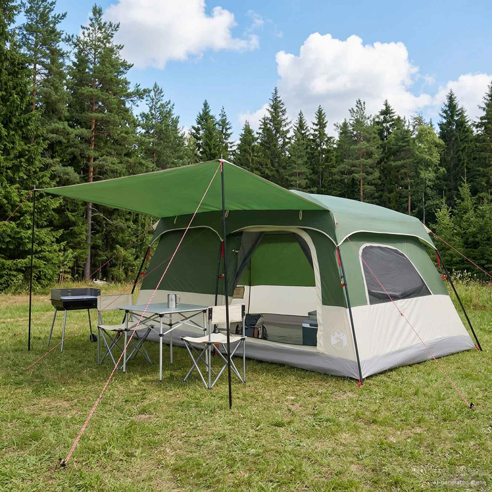 vidaXL Namiot rodzinny zielony 420 x 305 x 200 cm Poliester i Stal