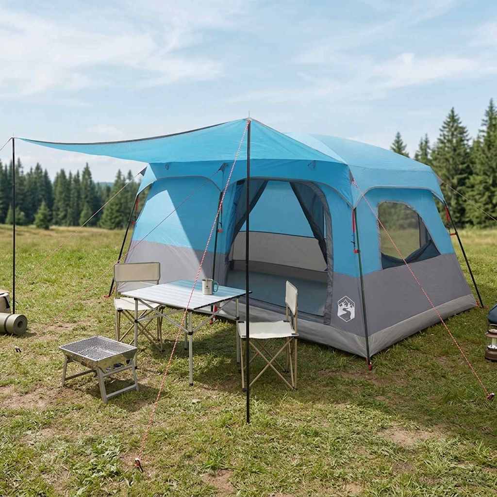 vidaXL Namiot rodzinny niebieski 420 x 305 x 200 cm Poliester i Stal