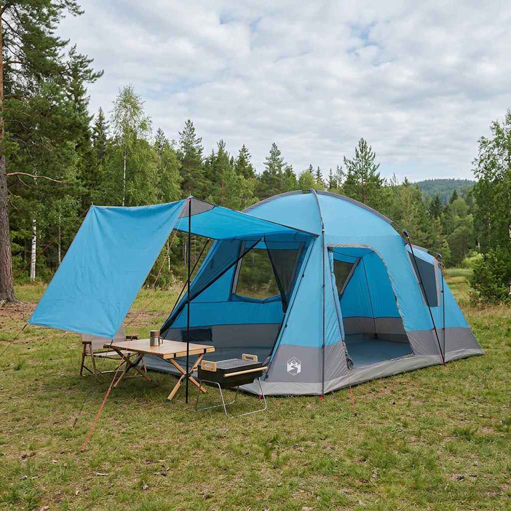 vidaXL Namiot domek z dachem niebieski 8-osobowy Poliester i Stal