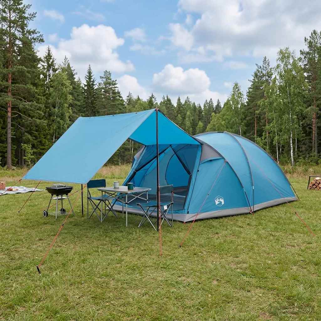 vidaXL Namiot domek z dachem niebieski 8-osobowy Poliester i Stal