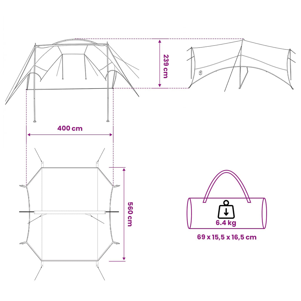 vidaXL Wodoodporny tarp do campingu niebieski 550 x 400 x 230 cm