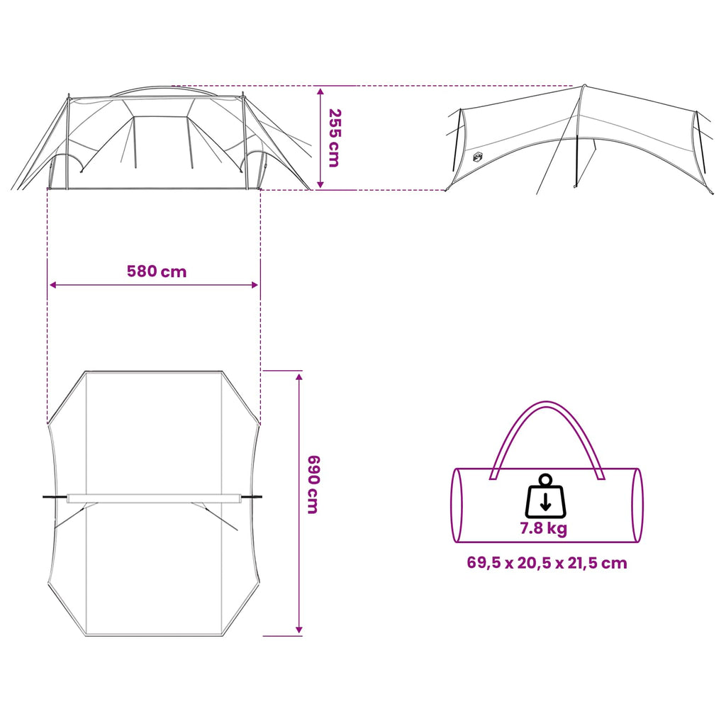 vidaXL Wodoodporny tarp do campingu niebieski 695 x 580 x 200 cm