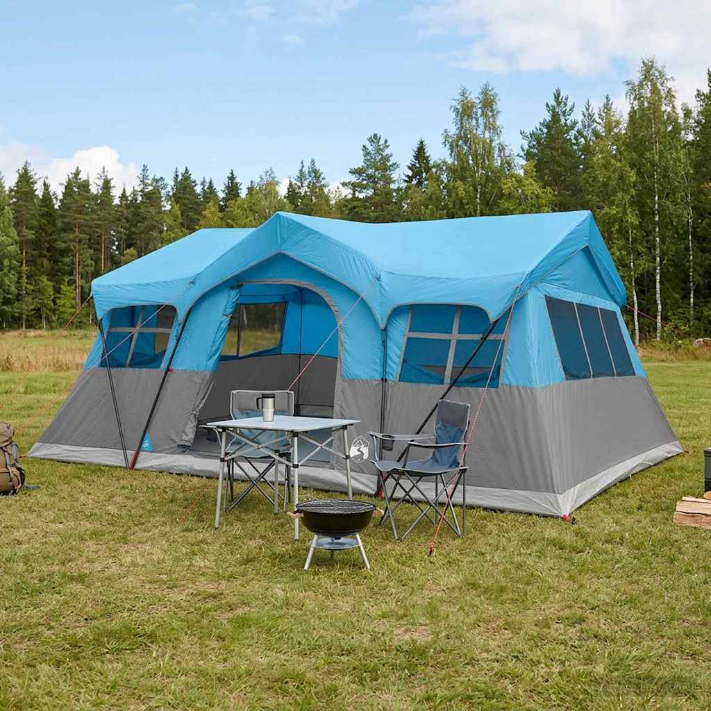 vidaXL Namiot rodzinny niebieski 487 x 340 x 216 cm Poliester i Stal