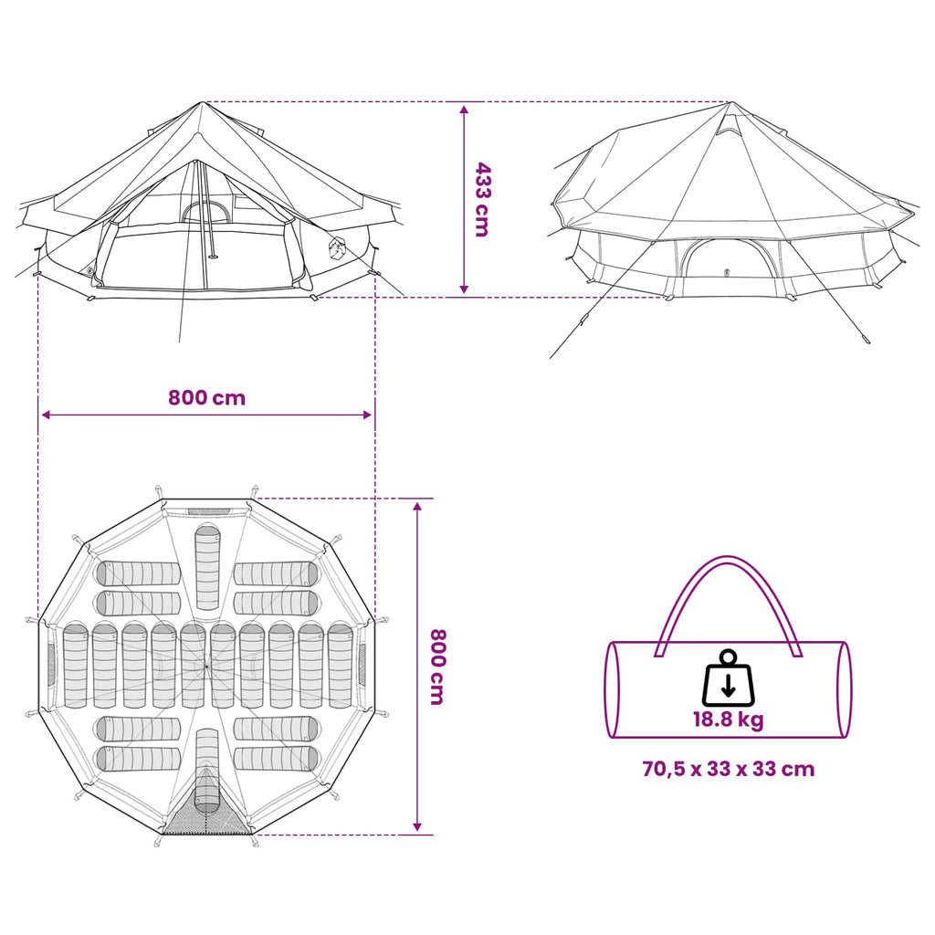 vidaXL Namiot Tipi niebieski 800 x 800 x 430 cm Poliester i Stal