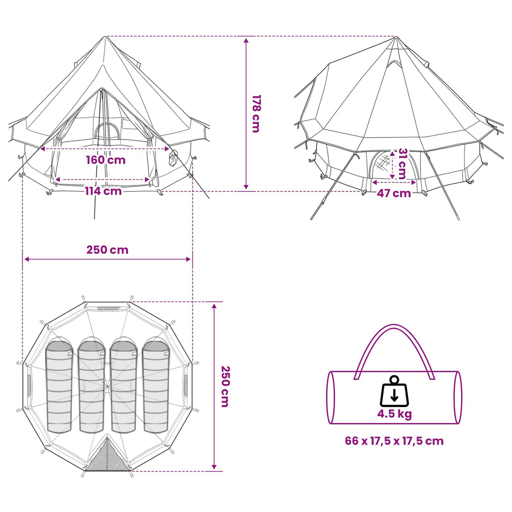 vidaXL Namiot Tipi z dachem zielony 250 x 250 cm Poliester i Stal