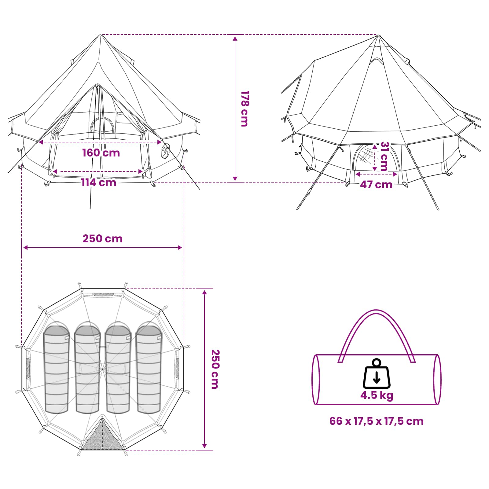 vidaXL Namiot Tipi z dachem zielony 250 x 250 cm Poliester i Stal