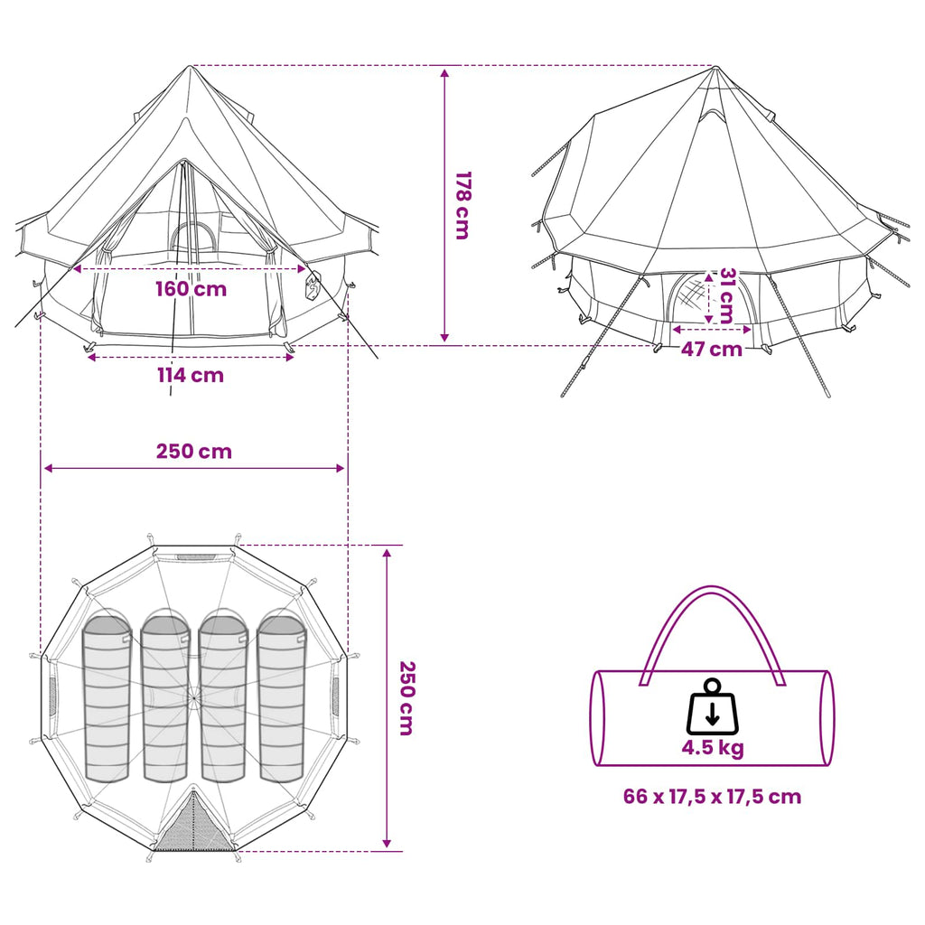vidaXL Namiot Tipi Szary i pomarańczowy 250 x 250 cm Poliester i Stal