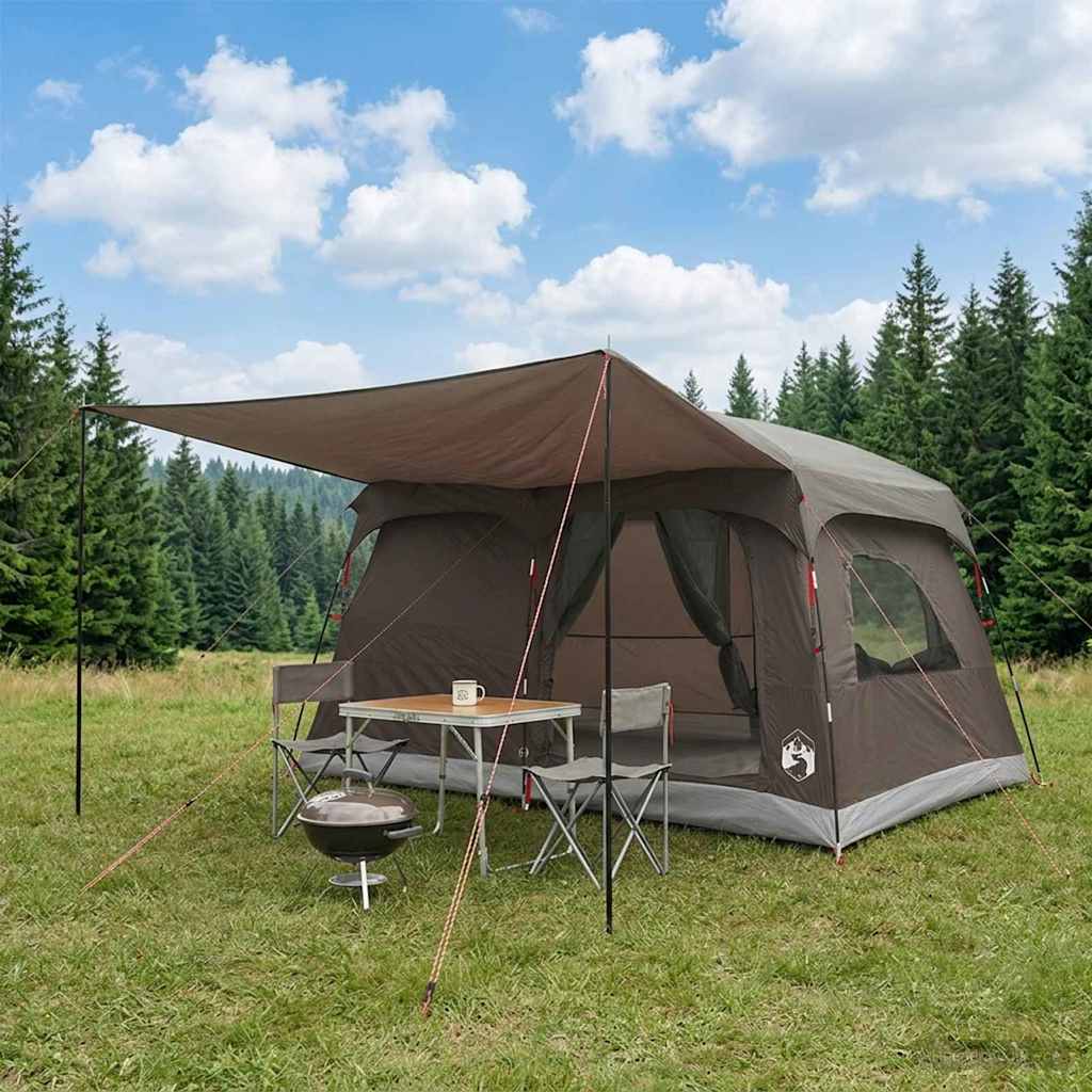 vidaXL Namiot rodzinny Brązowy Szary 320 x 210 x 180 cm Poliester