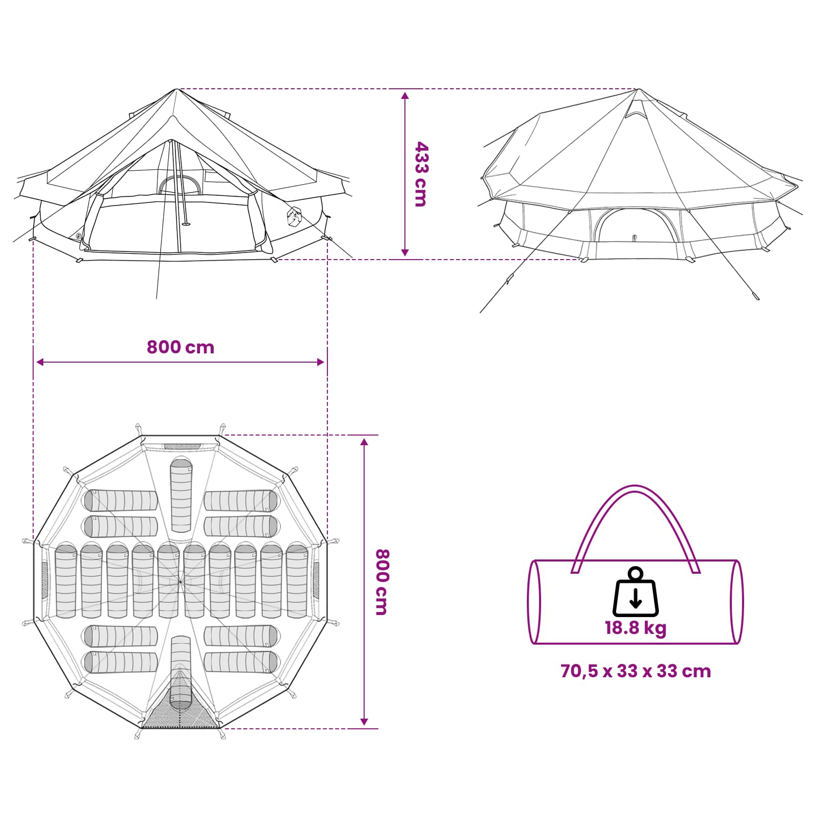 vidaXL Namiot Tipi Brązowy Szary 800 x 800 x 430 cm Poliester i Stal