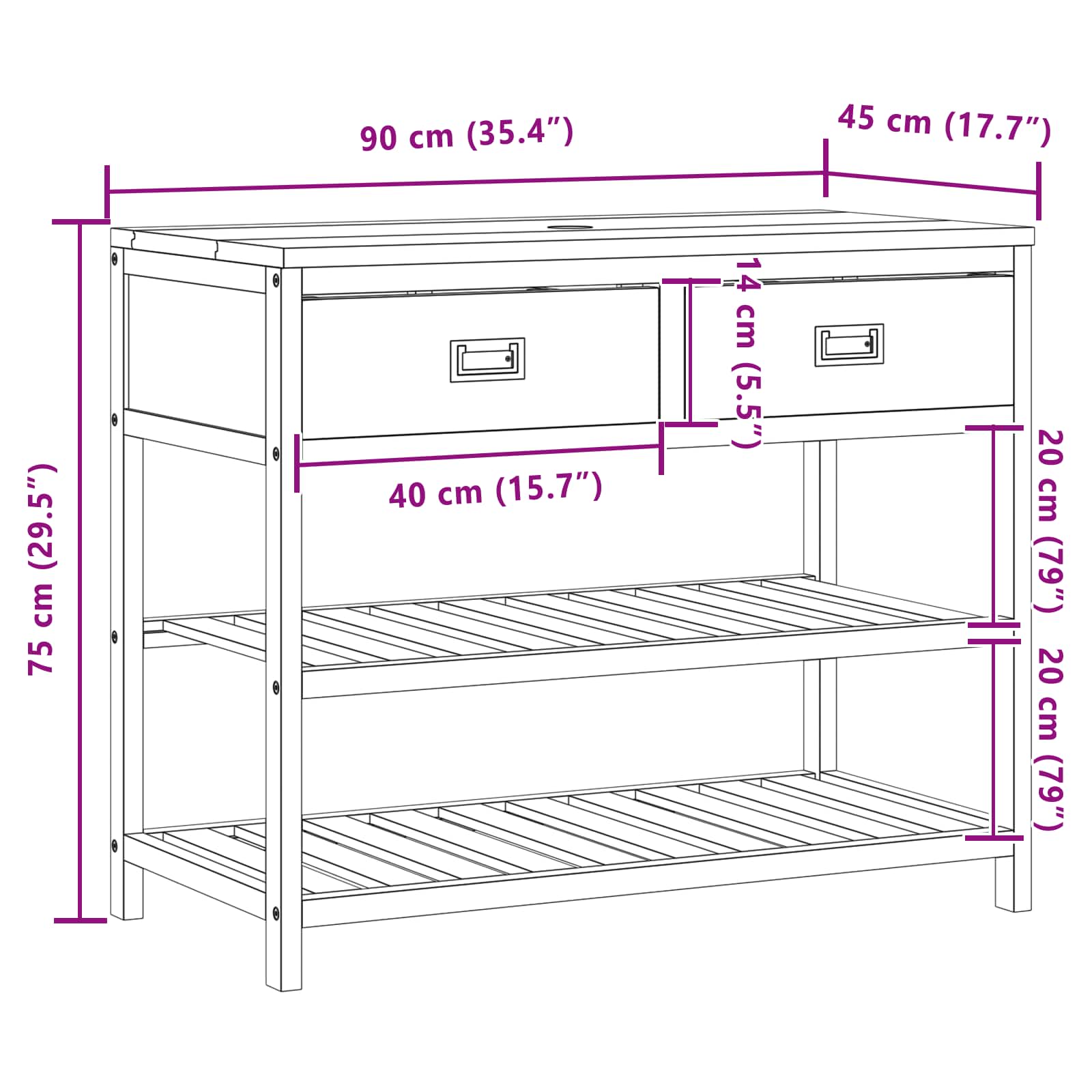 vidaXL Szafka Łazienkowa naturalny 90 x 45 x 75 cm Lite drewno teakowe