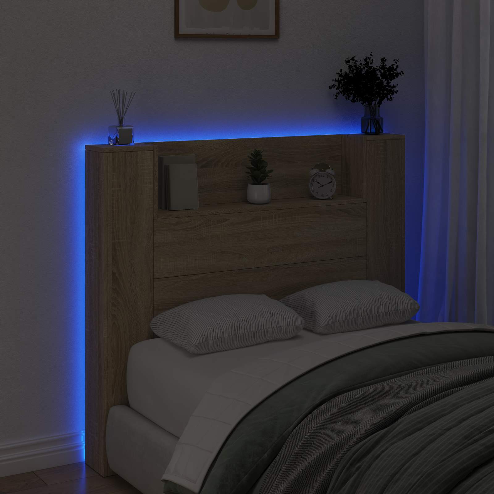 vidaXL Szafka z Wezgłowiem z LED z półką Sonoma 120 x 16,5 x 103,5 cm