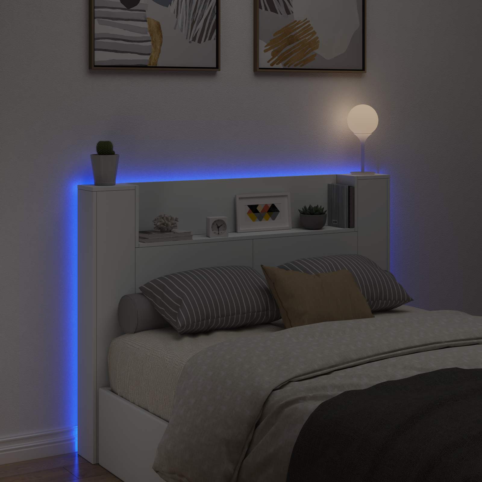 vidaXL Szafka z Wezgłowiem z LED z półką Biały 140 x 16,5 x 103,5 cm