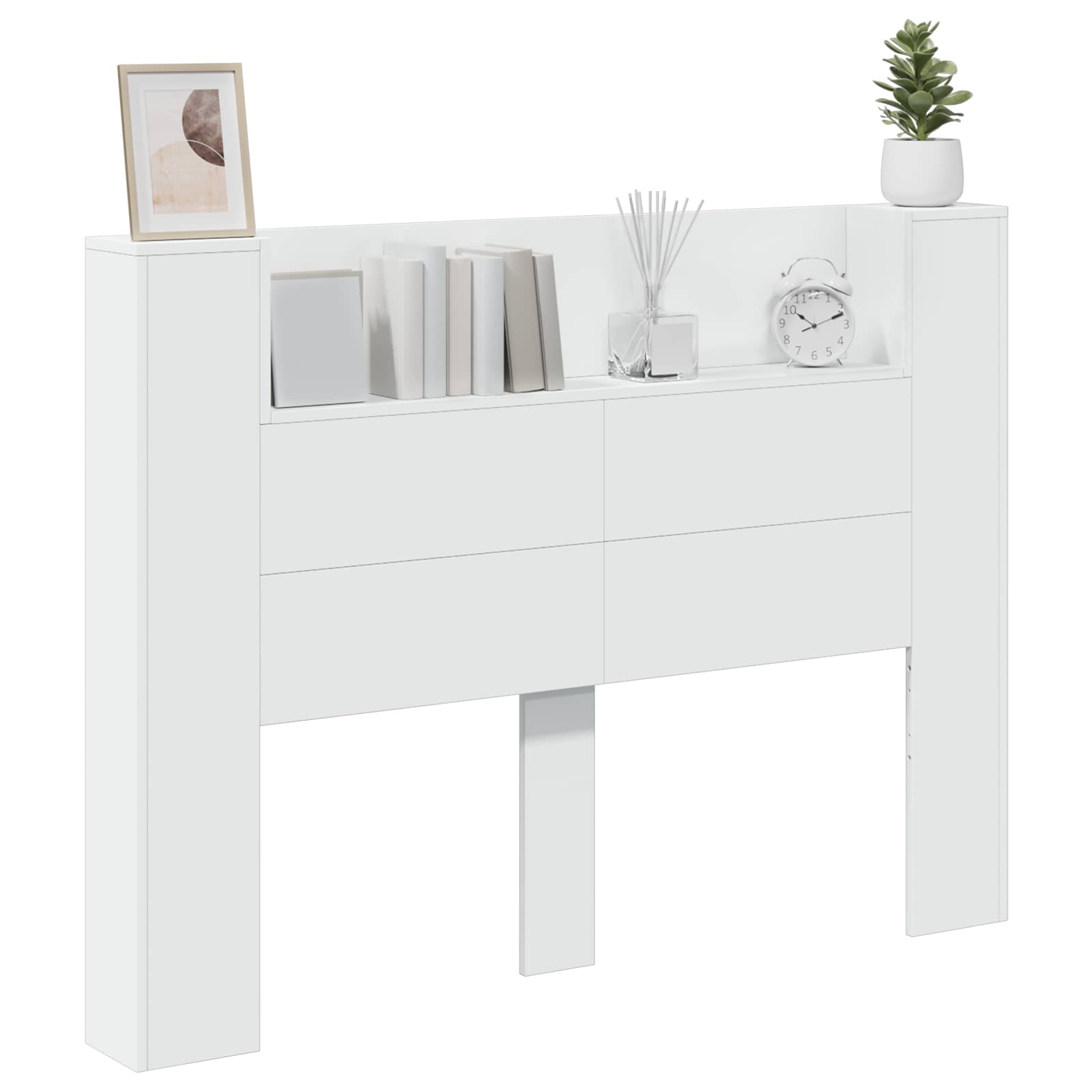 vidaXL Szafka z Wezgłowiem z LED z półką Biały 140 x 16,5 x 103,5 cm