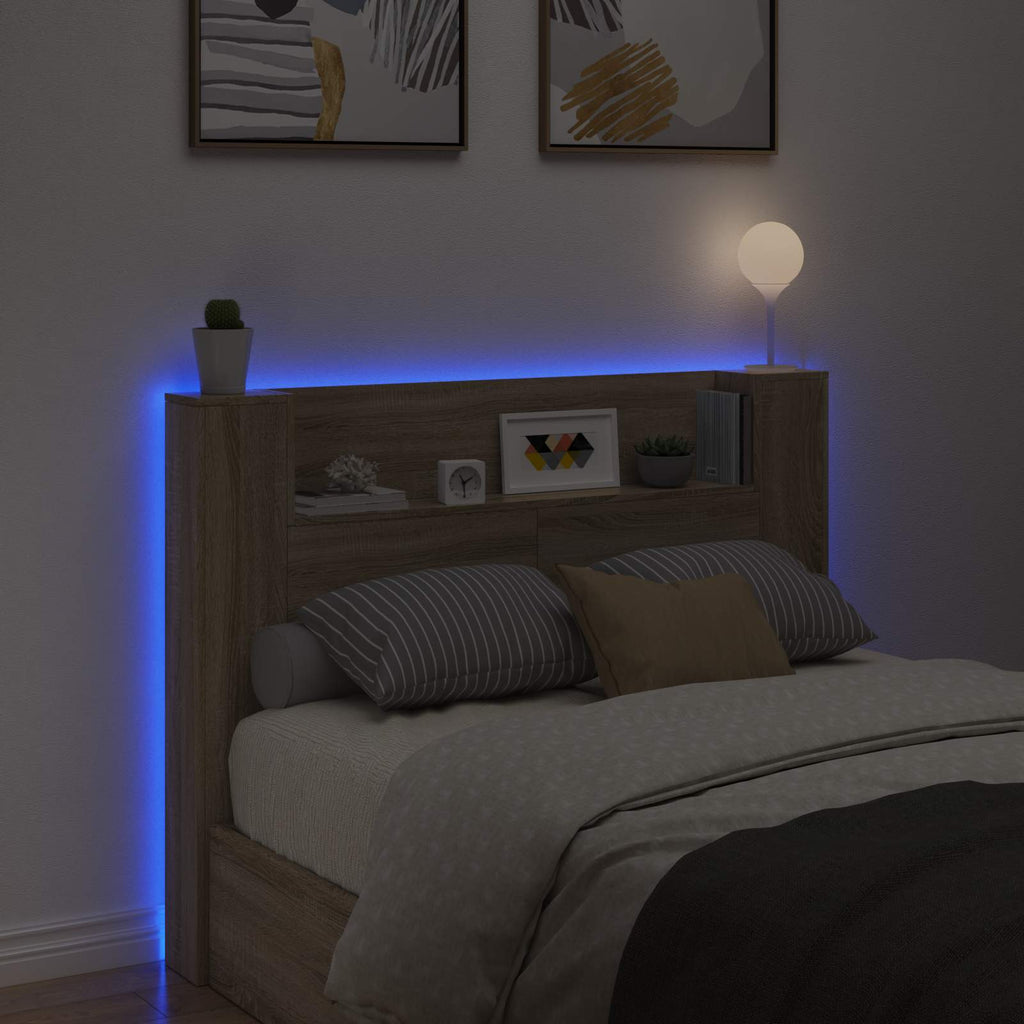 vidaXL Szafka z Wezgłowiem z LED z półką Sonoma 140 x 16,5 x 103,5 cm