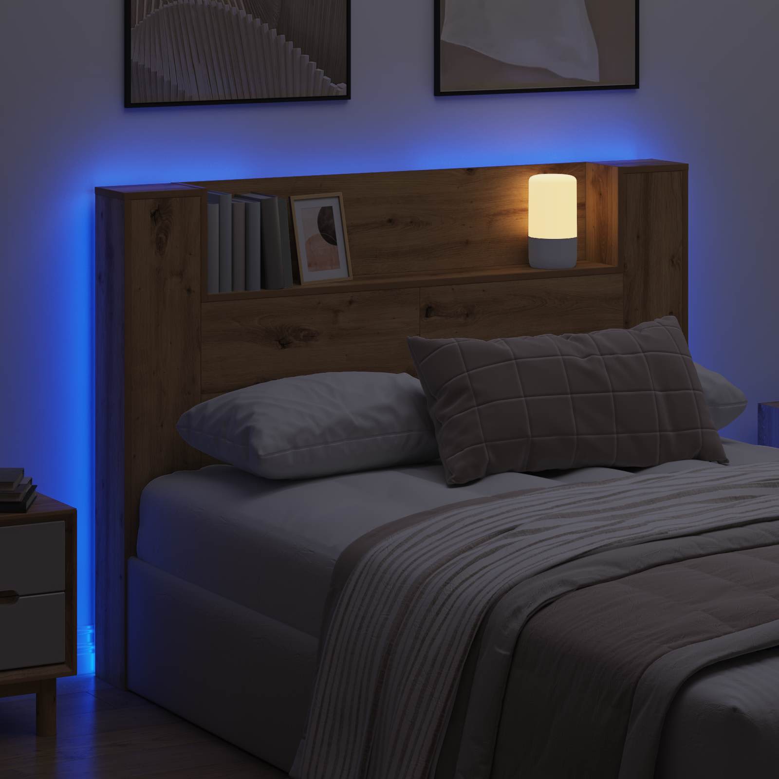 vidaXL Szafka z Wezgłowiem z LED Ze LED Lights Dąb Rzemieślniczy