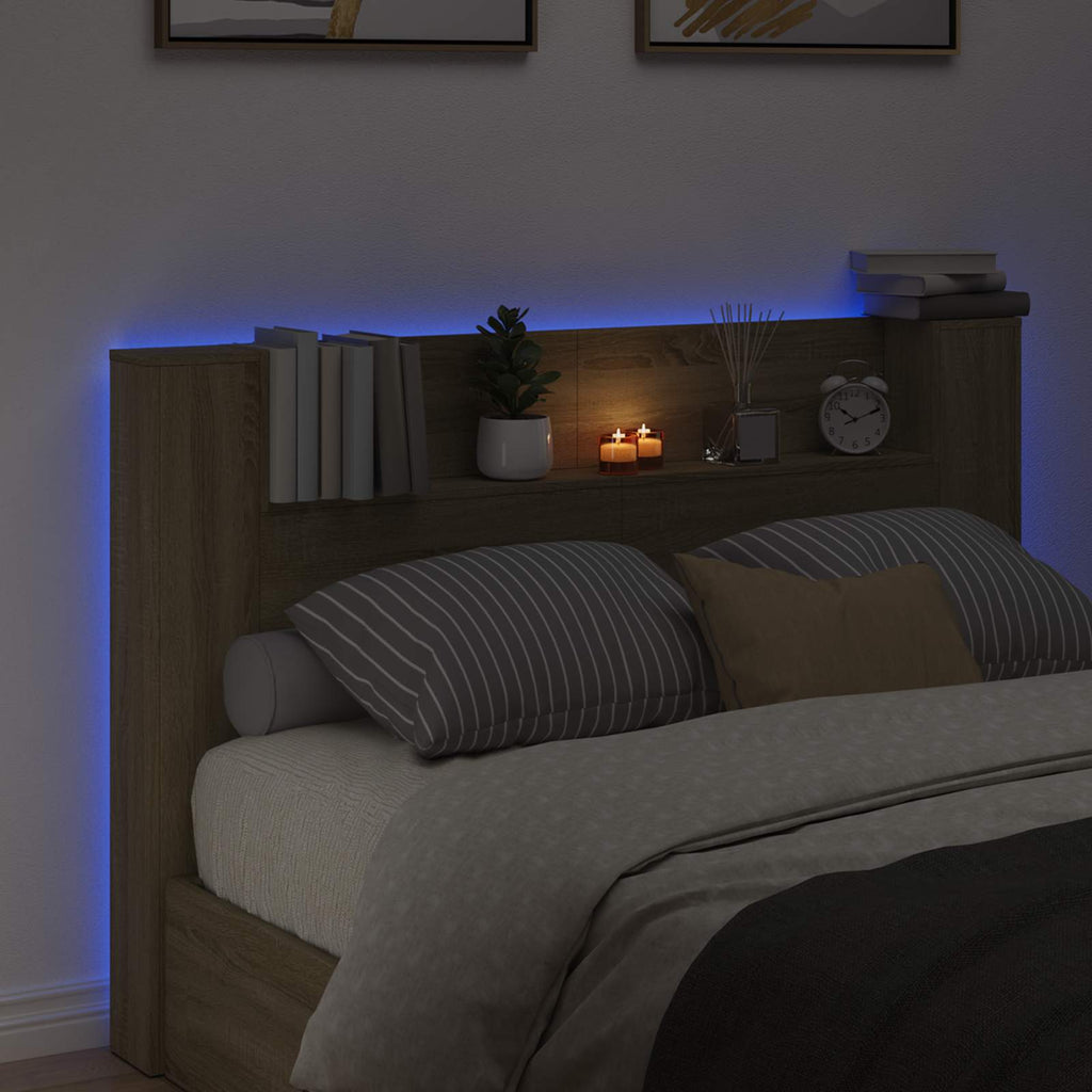 vidaXL Szafka z Wezgłowiem z LED z półką Sonoma 160 x 16,5 x 103,5 cm