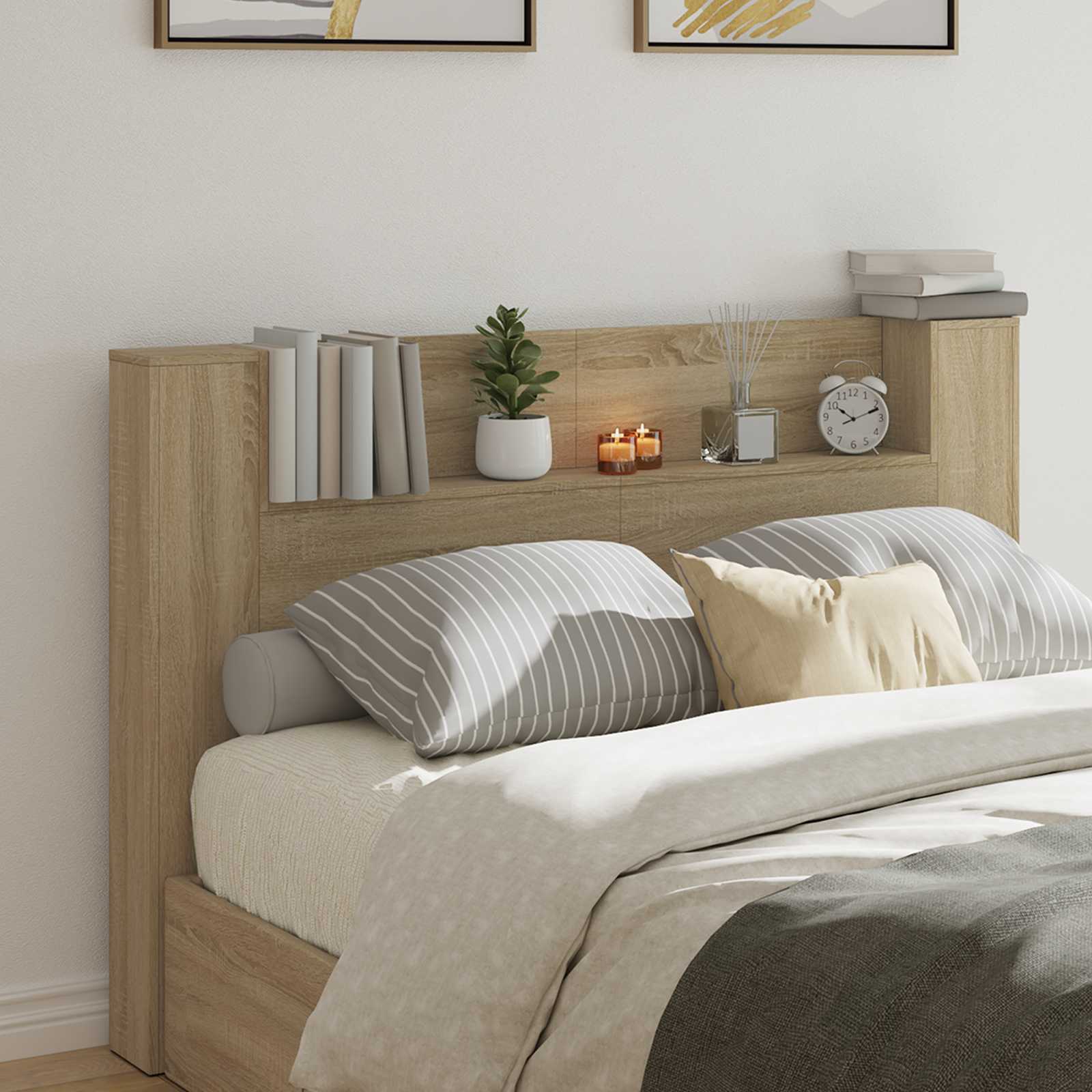 vidaXL Szafka z Wezgłowiem z LED z półką Sonoma 160 x 16,5 x 103,5 cm