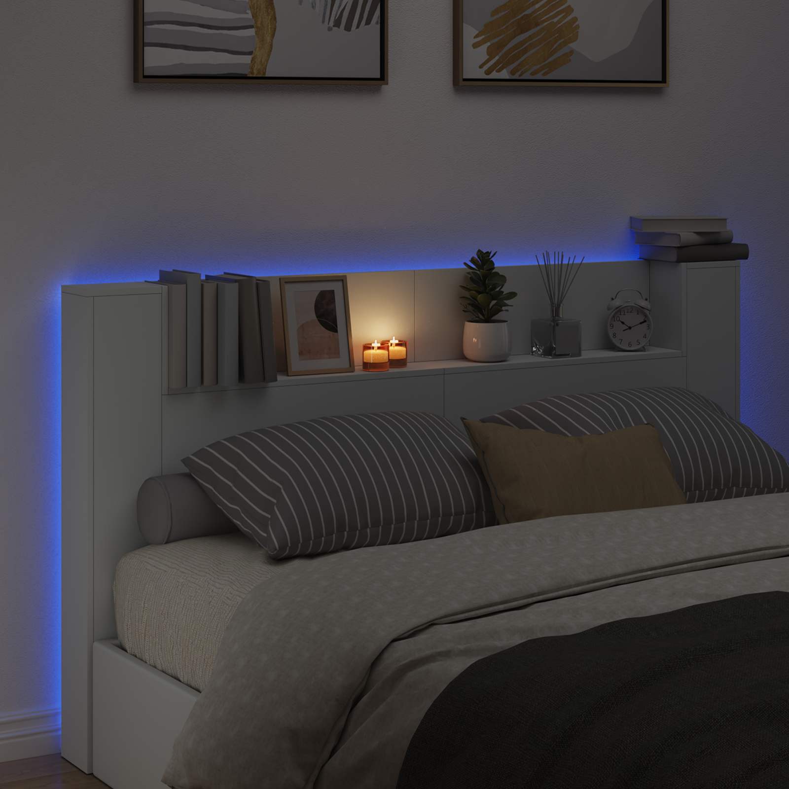 vidaXL Szafka z Wezgłowiem z LED z półką Biały 180 x 16,5 x 103,5 cm