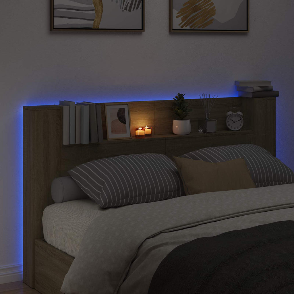 vidaXL Szafka z Wezgłowiem z LED z półką Sonoma 180 x 16,5 x 103,5 cm