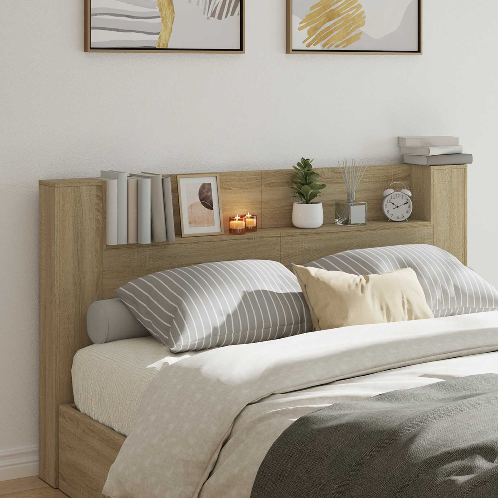 vidaXL Szafka z Wezgłowiem z LED z półką Sonoma 180 x 16,5 x 103,5 cm