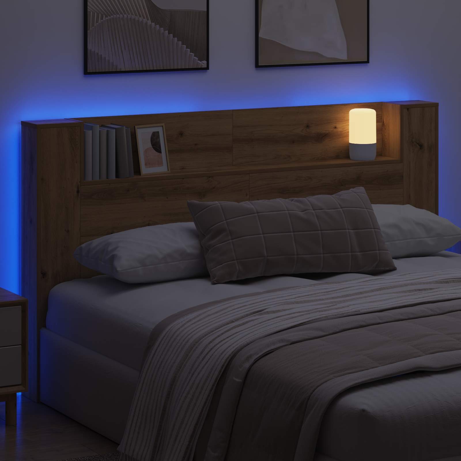 vidaXL Szafka z Wezgłowiem z LED Ze LED Lights Dąb rzemieślniczy