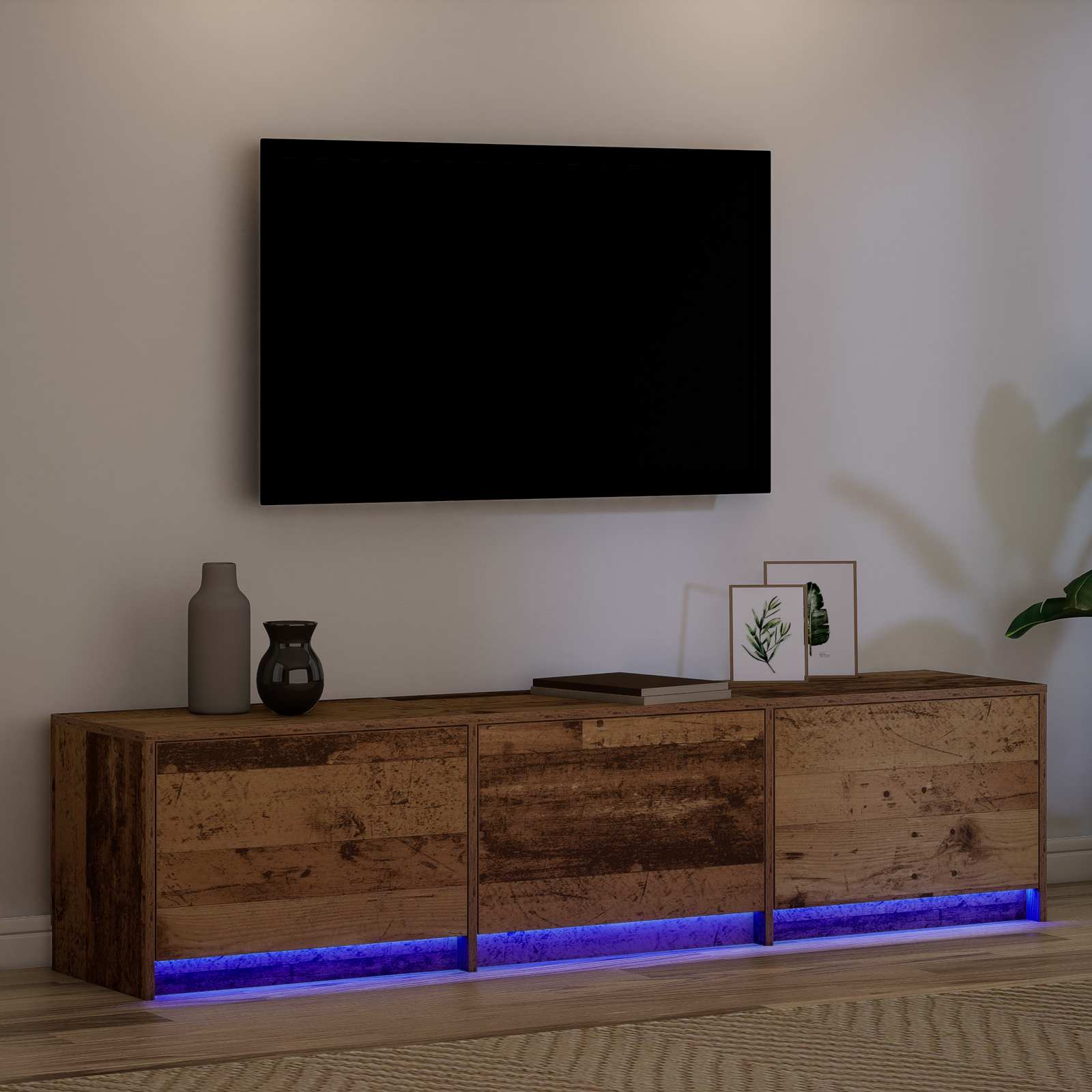 vidaXL Szafka pod telewizor z LED Stare drewno 165 x 34 x 40 cm