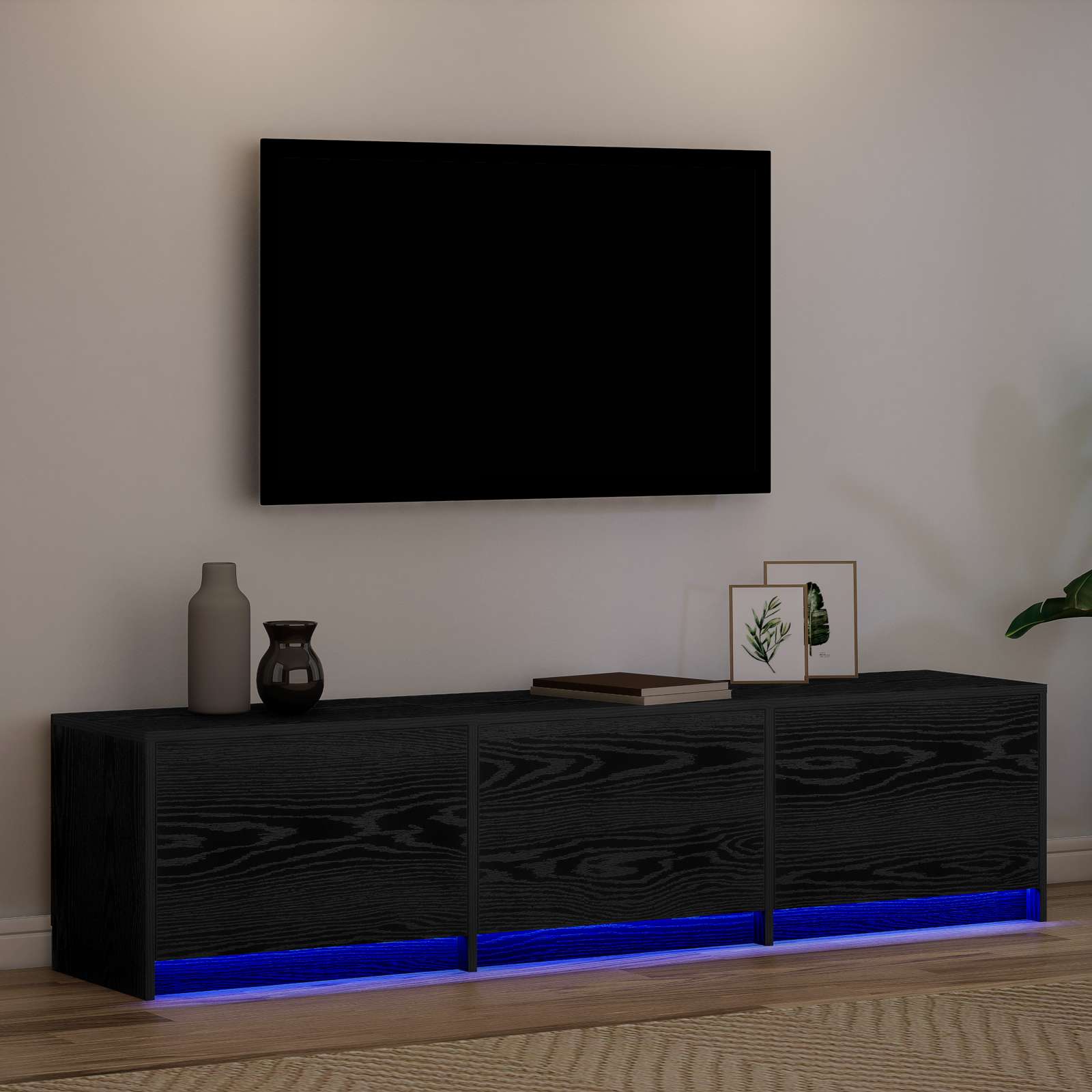 vidaXL Szafka pod telewizor z LED Czarny Dąb 165 x 34 x 40 cm