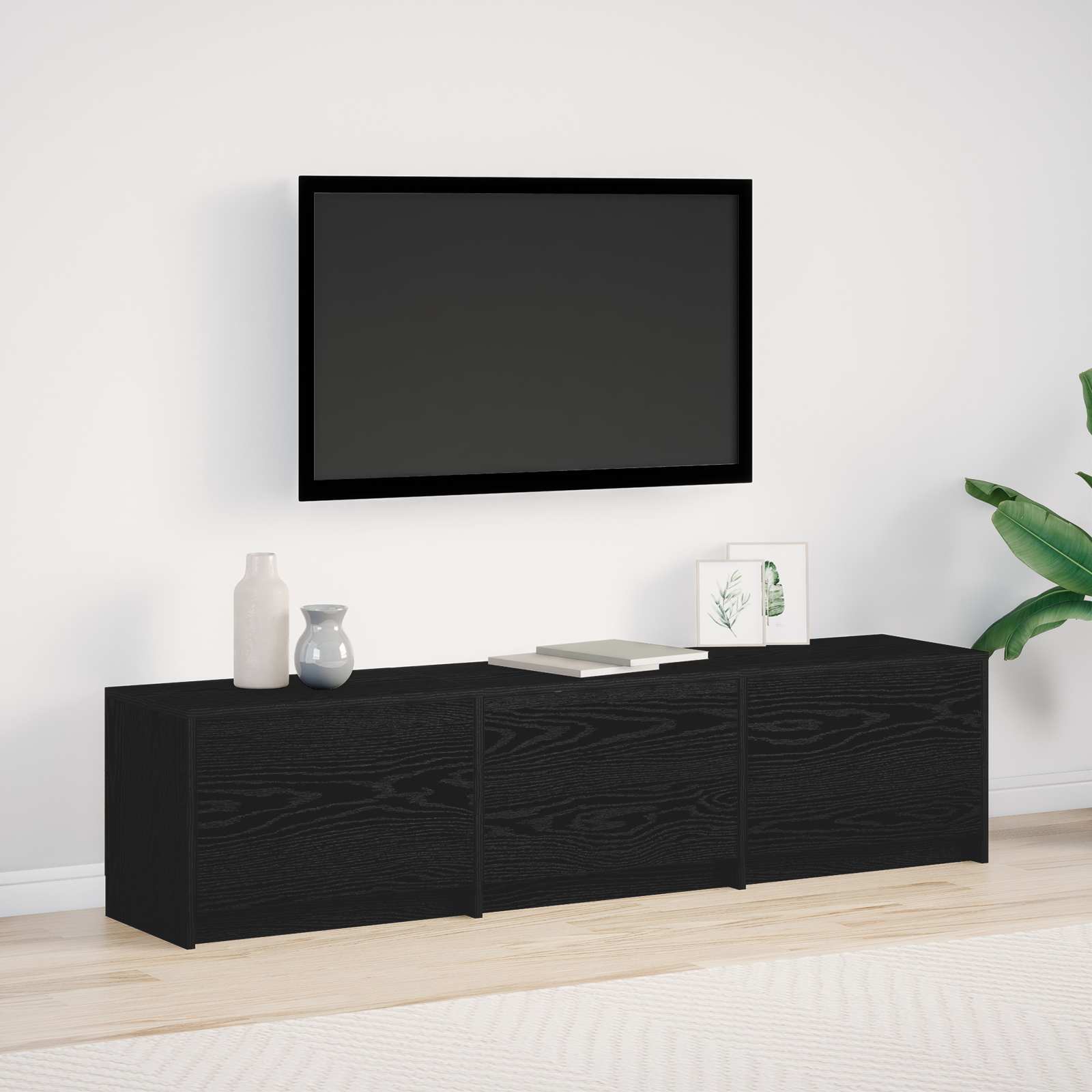 vidaXL Szafka pod telewizor z LED Czarny Dąb 165 x 34 x 40 cm
