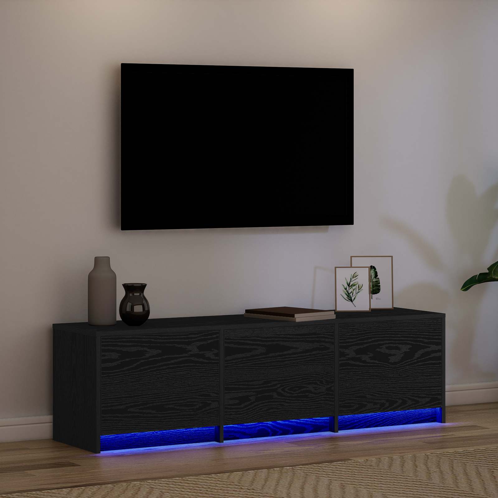 vidaXL Szafka pod telewizor z LED Czarny Dąb 140 x 34 x 40 cm