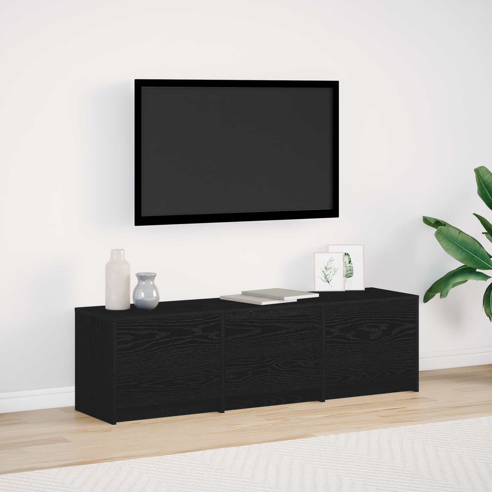 vidaXL Szafka pod telewizor z LED Czarny Dąb 140 x 34 x 40 cm