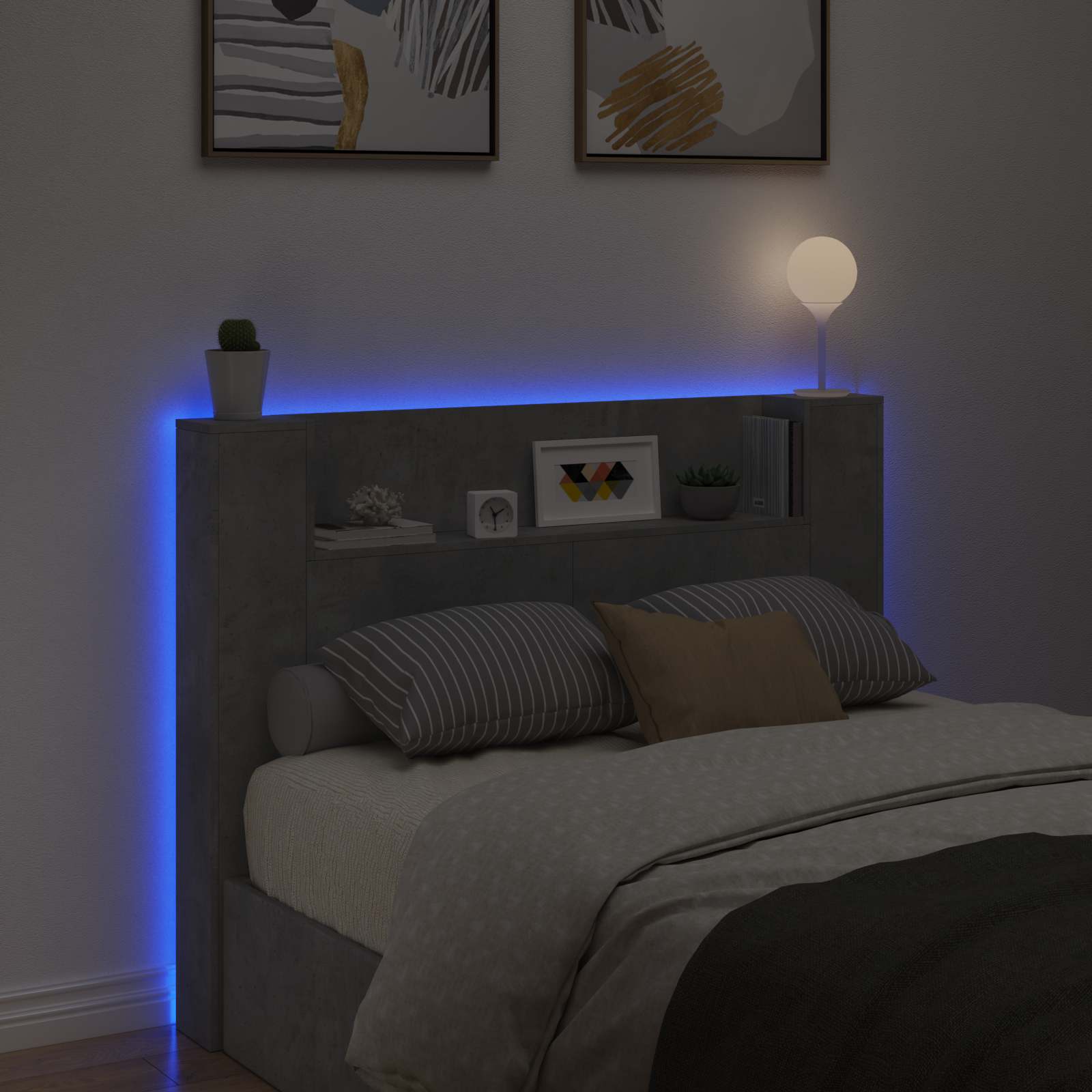 vidaXL Szafka z Wezgłowiem z LED Betonowy 140 x 16,5 x 103,5 cm