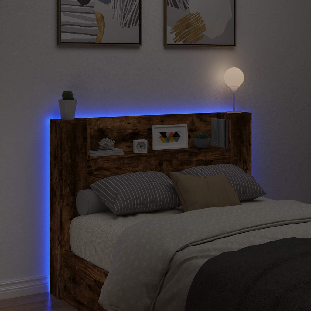 vidaXL Szafka z Wezgłowiem z LED Dąb Wędzony 140 x 16,5 x 103,5 cm