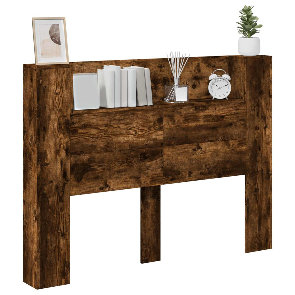 vidaXL Szafka z Wezgłowiem z LED Dąb Wędzony 140 x 16,5 x 103,5 cm