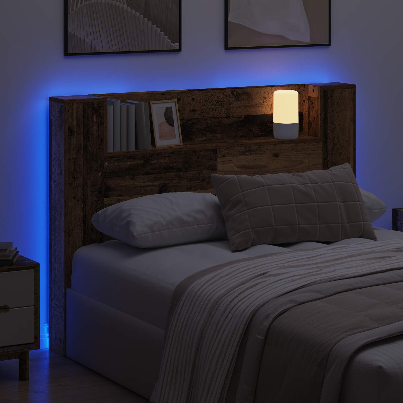 vidaXL Szafka z Wezgłowiem z LED Stare drewno 140 x 16,5 x 103,5 cm