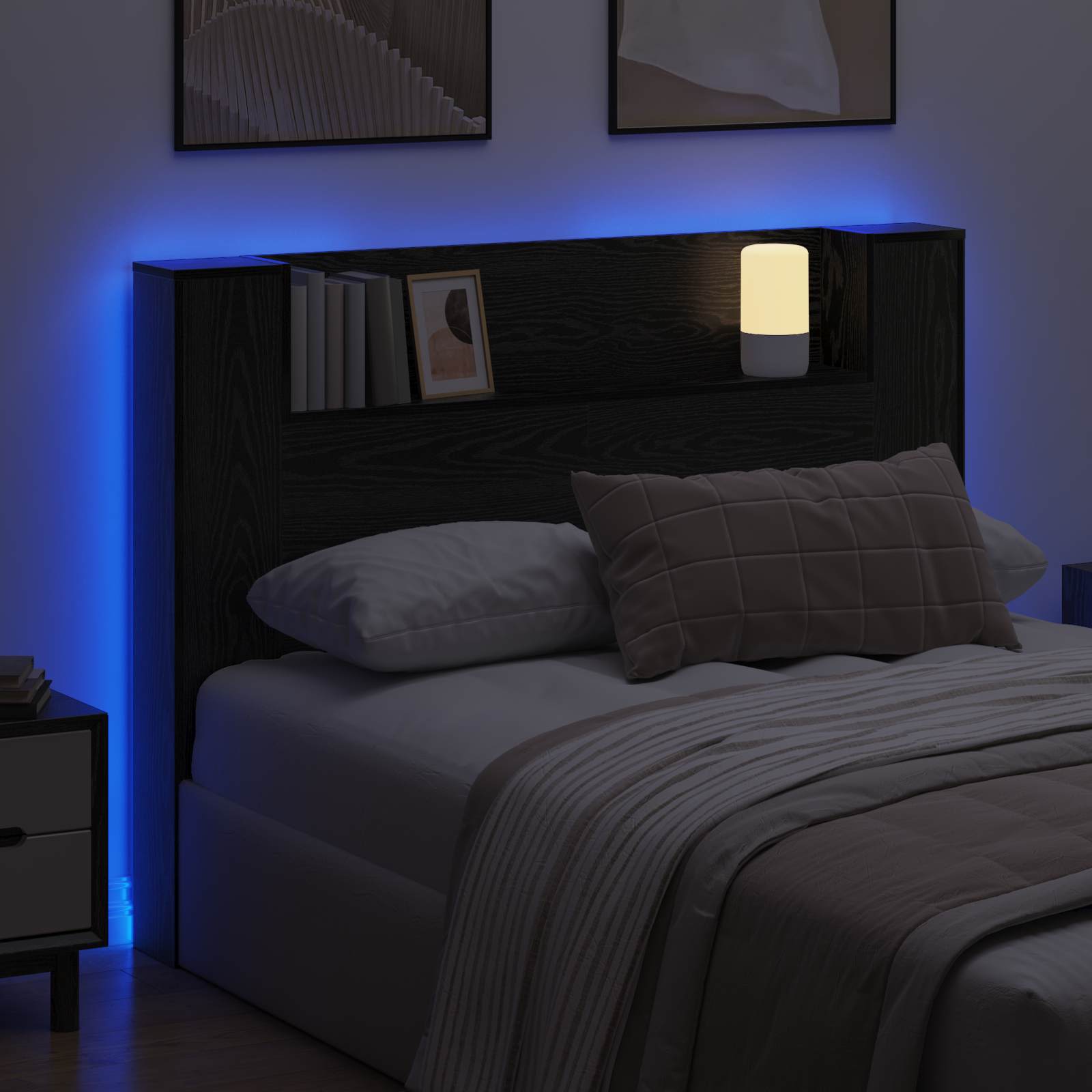vidaXL Szafka z Wezgłowiem z LED Czarny Dąb 140 x 16,5 x 103,5 cm