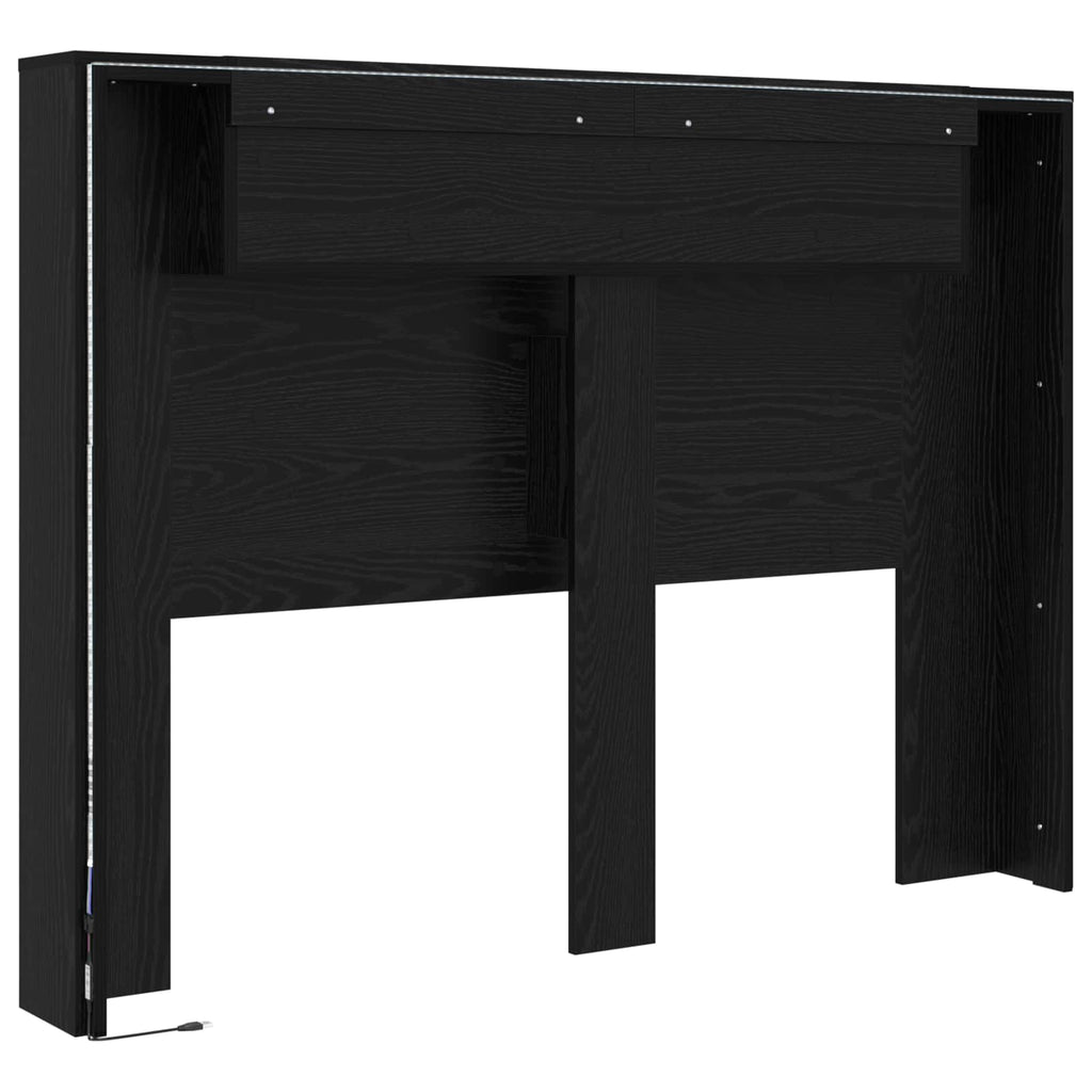 vidaXL Szafka z Wezgłowiem z LED Czarny Dąb 140 x 16,5 x 103,5 cm