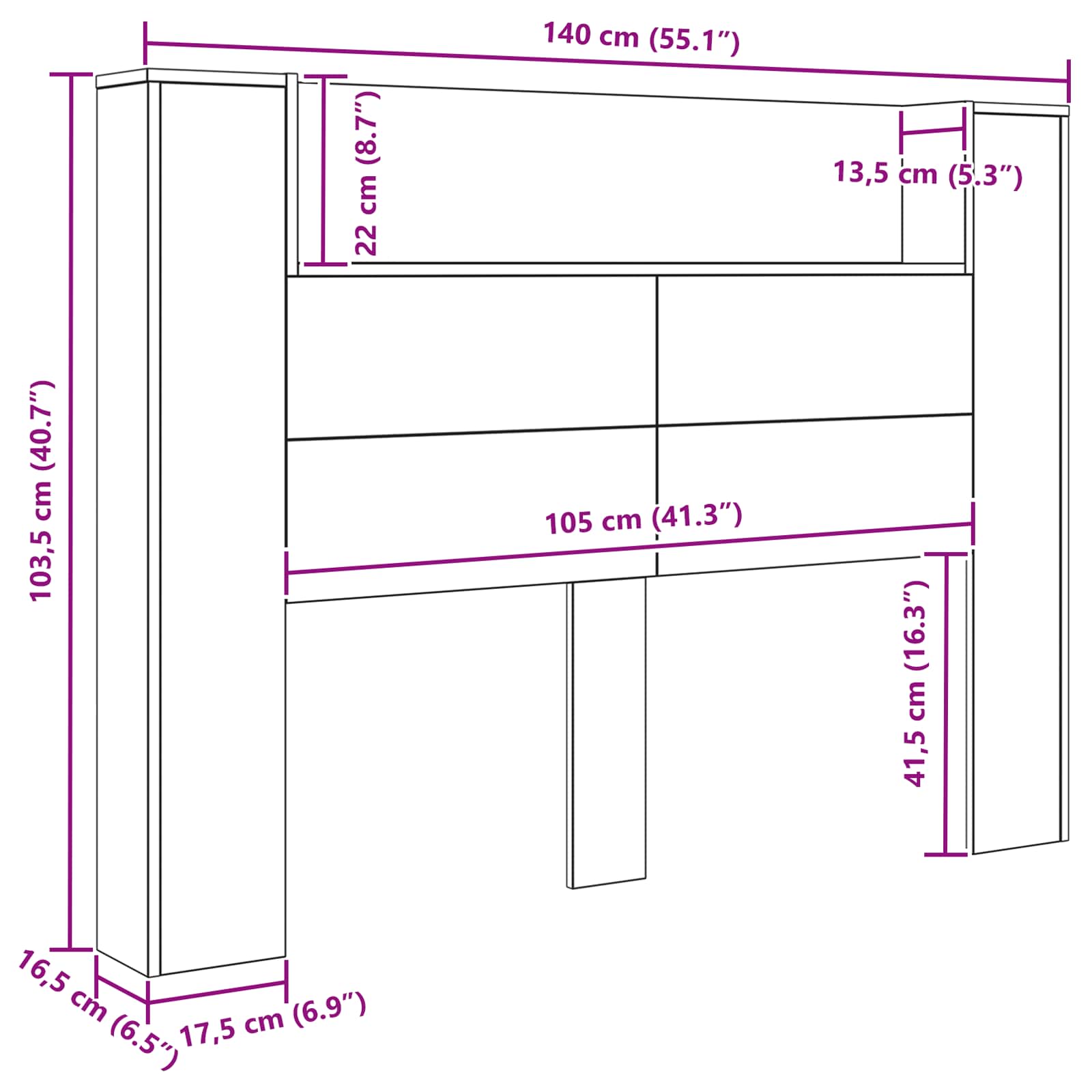 vidaXL Szafka z Wezgłowiem z LED Czarny Dąb 140 x 16,5 x 103,5 cm