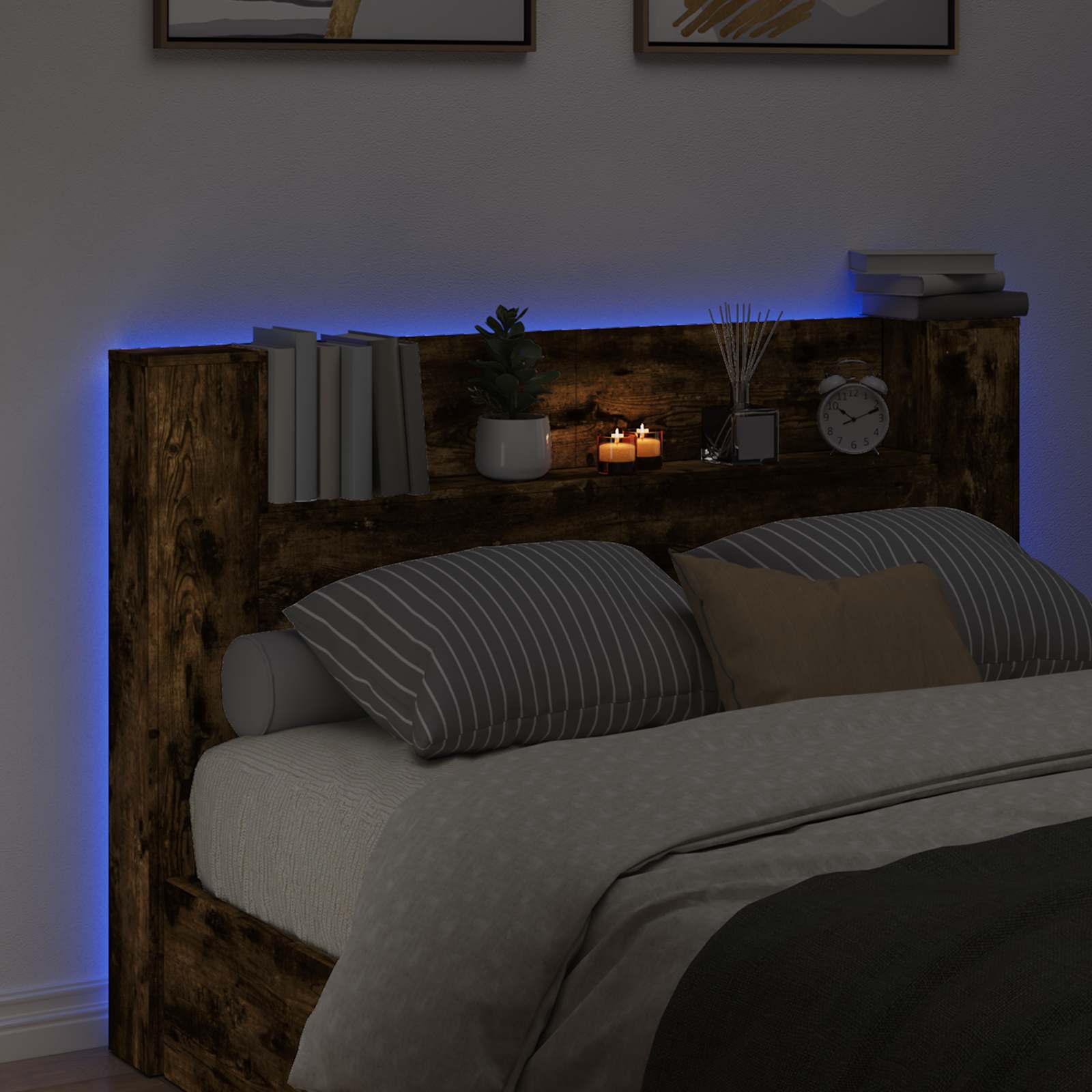 vidaXL Szafka z Wezgłowiem z LED Dąb Wędzony 160 x 16,5 x 103,5 cm